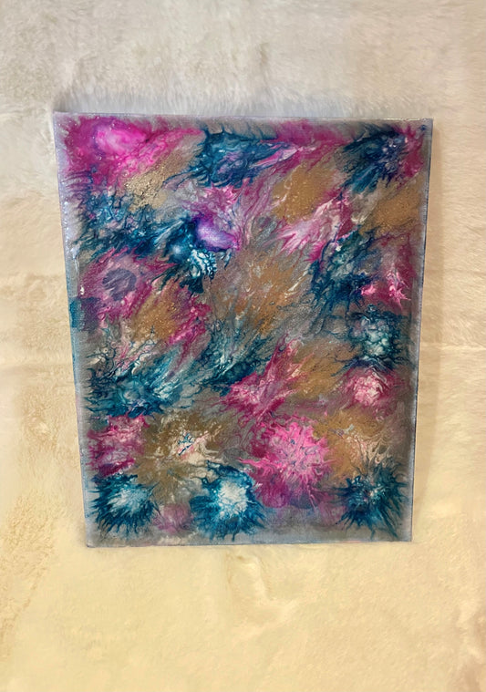 8X10 Wall Art :  Pink & Teal with Bronze
